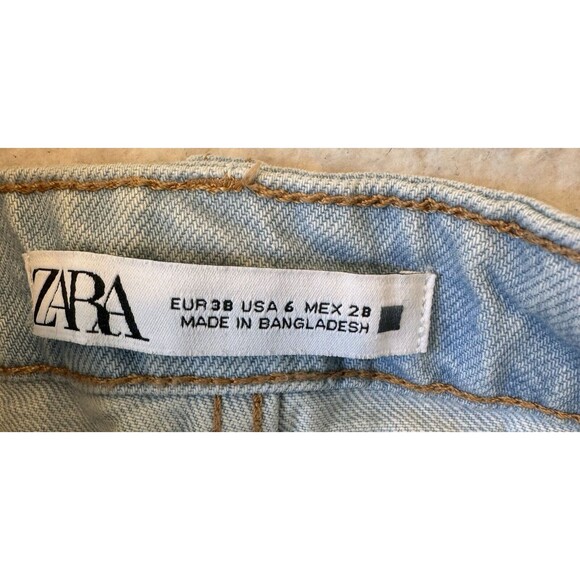 ZARA High Waist Light Wash Cut Off Raw Hem Denim Shorts Size 6 100% Cotton - Picture 6 of 11